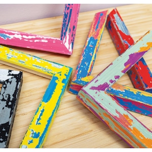 Colourful Picture Frame, Quirky Distressed Wooden Photo Frame, Custom Size, Handmade Paint Splash