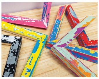 Colourful Picture Frame, Quirky Distressed Wooden Photo Frame, Custom Size, Handmade Paint Splash