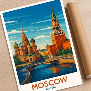 Moscow Travel Print – Russia Wall Art Poster, St Basil’s Cathedral Illustration, A4 A3 A2 A1, Red Square Decor, Framed or Unframed Gift