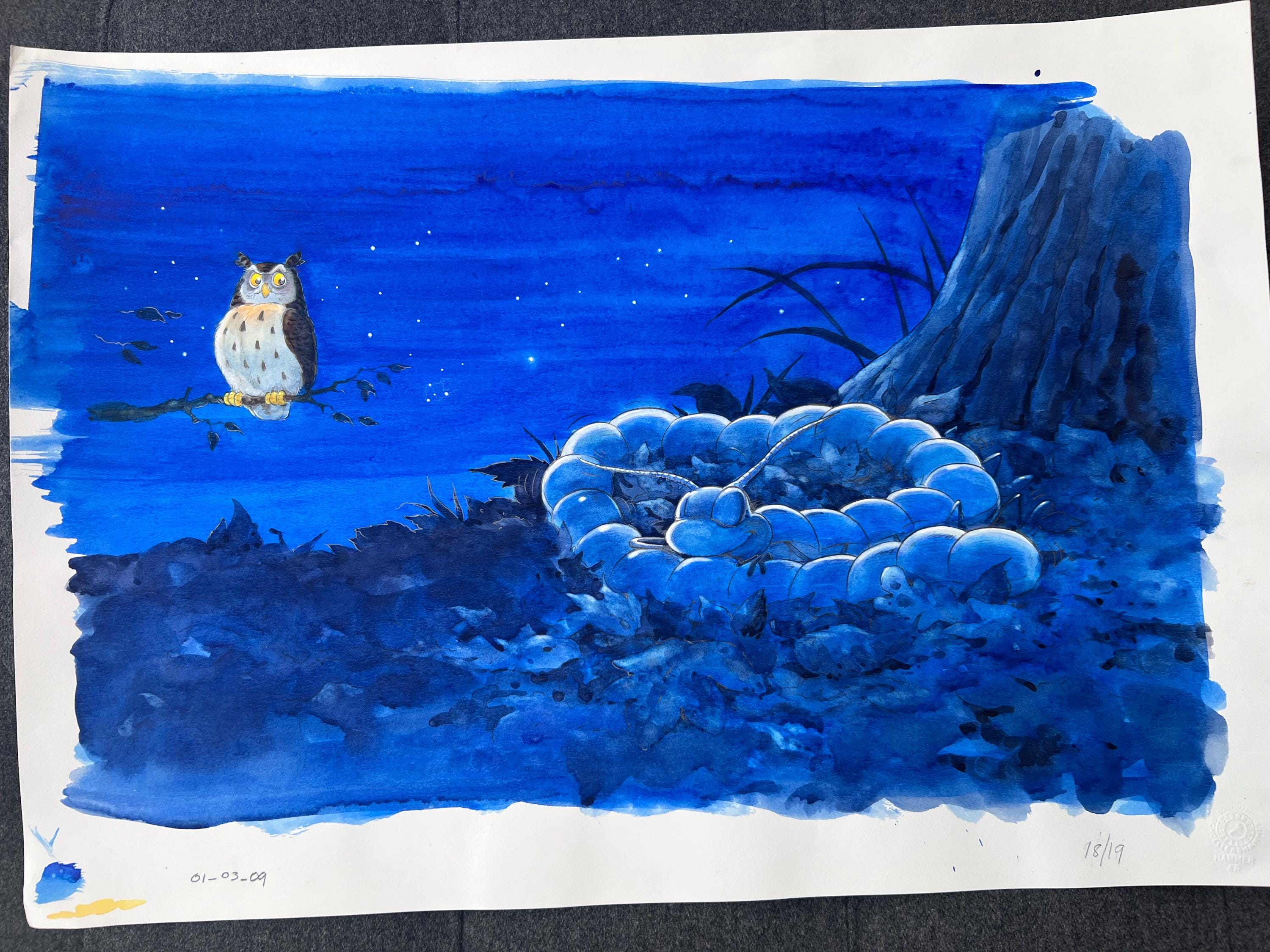Original Owl Watercolor Painting by Steve Smallman - Children's Illustration