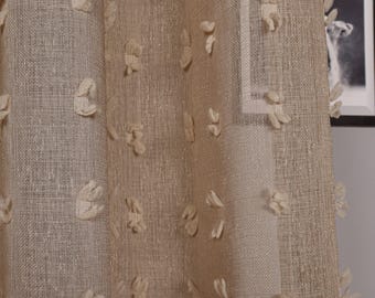 Tenda trasparente in lino testurizzato: pannello per finestra con nappe boho