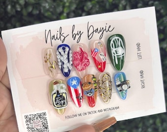 Custom Press On Nails: Puerto Rican Parade Design | NAILS BY DAYIE