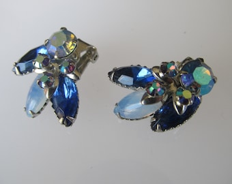 Vintage Juliana DeLizza and Elster Style Clip On Rhinestone Earrings