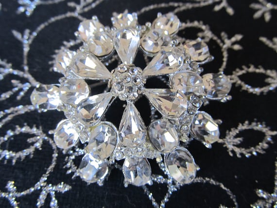 Vintage Brilliant Rhinestone Starburst Domed Broo… - image 1