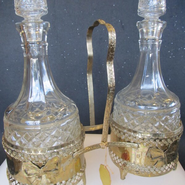 Vintage Made in England Silver Plated Decanter Set with Handled Holder