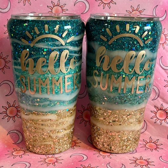 Hello Summer ~ Beach ~ Glitter Epoxy Tumbler ~ Epoxy Tumbler ~ 20 oz.  Tumbler ~ 30 oz. Tumbler ~ Custom Tumblers ~ Gift Ideas