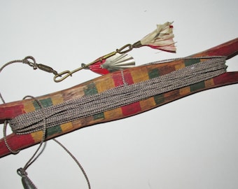Folk Art , Vintage Fishing Hand Spool Jigging Stick - 8"