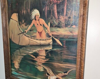 Native American Hunting Scene - Early 20th Century Illustration Art Print FREE SHIPPING