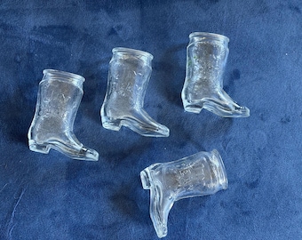Vintage Jim Beam Boot Shot Glasses, Clear Molded Glass (1960s)