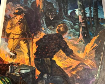 Charles Relyea Hunting Camp Bear Lithograph Print