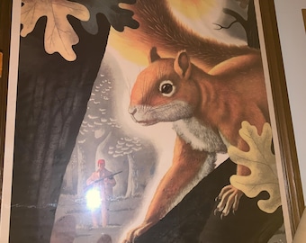1955 Winchester Litho Squirrel Poster - Oversize Framed