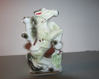 Vintage Japan Ceramic Rearing Horse with Dog Rider