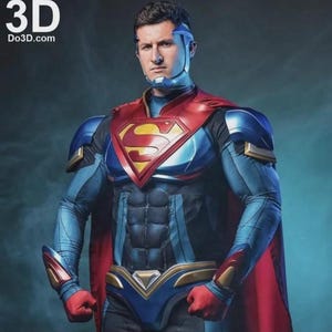 May include: A person in a Superman-inspired costume. The costume is mainly blue with red and gold details, featuring a red cape and the iconic "S" emblem on the chest. The image includes the text "3D Do3d.com" in the upper left corner.
