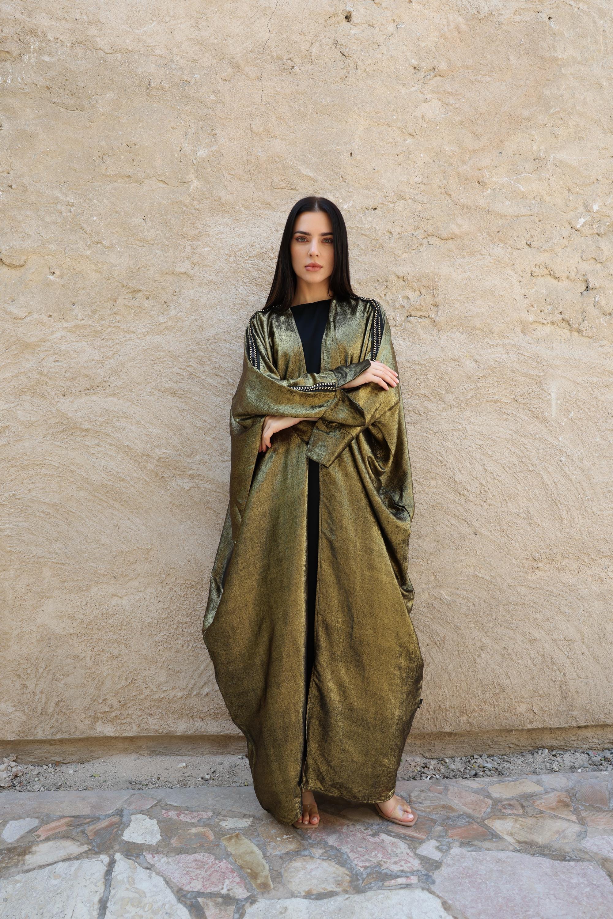 Abaya Emerald Shine - Luxury Rich Emerald Green Zari Velvet with CEY Dress & Chiffon Scarf | Three-Piece Set | Sizes 52-62