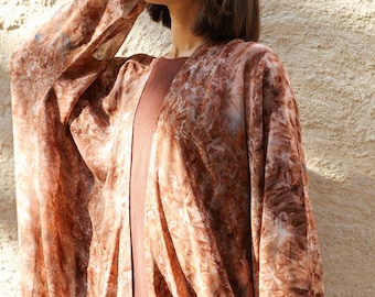 Abaya Tombo - Earthy Brown - Three-Piece Set with Marble Texture | Chiffon & Satin Fabric | Elegant Modest Fashion | Sizes 52-62
