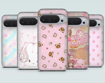 Kawaii Phone Case Pink Cute Cover for Google Pixel 10, 10Pro, 9Pro, 9A, 9, 8Pro, 7A, 6, Samsung S25, S24Fe, A56, A36, A16, iPhone 17Pro, 16e