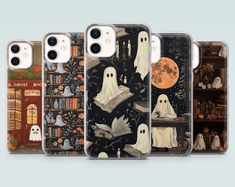 Bookish Ghosts Phone Case Spooky Halloween Cover for iPhone 17, 16, 15, 14, 13, 12, Samsung S26, S25, S24, A17, A16, A56, A36, Pixel 10, 9