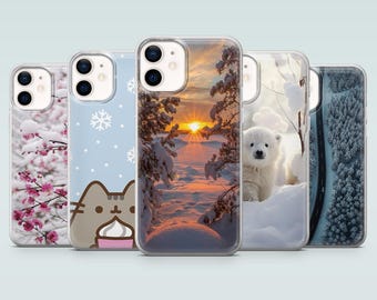 Winter Phone Case Cozy Snow Aesthetic Cover for iPhone 17, 16, 15, 14, 13, 12, Samsung S26, S25, S24, A17, A16, A56, A36, Pixel 10, 10Pro, 9