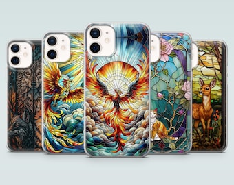 Pretty Animal Phone Case Bird Stained Glass Cover for iPhone 17, 16, 15, 14, 13, 12, Samsung S26, S25, S24, S23, A17, A56, A36, Pixel 10, 9
