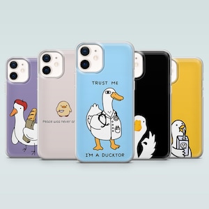 Custodia per telefono con anatra divertente, carina e minimalista, per iPhone 16Pro, 15, 14, 13, 12, 11, Samsung S25, S24, S23, S22, A16, A35, A55, Pixel 9A, 8A, 7