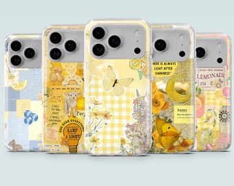 Yellow Collage Phone Case Light Aesthetic Cover for iPhone 18Pro, 15, 14, 13, 12, Samsung S26, S25, S24, A17, A16, A56, A36, Pixel 11, 10A