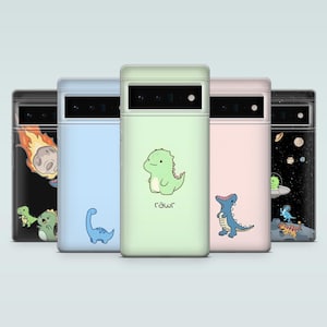 Kawaii Dino Phone Case Cute Dinosaur Cover for Google Pixel 10, 10Pro, 9Pro XL, 8A, 8Pro, 7A, 7, 6A, Samsung S25, S24, S23Fe, A16, iPhone 17