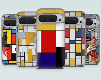 Canva Mondrian Phone Case De Stijl Art Cover for Google Pixel 10, 10Pro, 9Pro, 9A, 9, 8Pro, 7A, 6, Samsung S26, S25, A17, A56, iPhone 17, 16