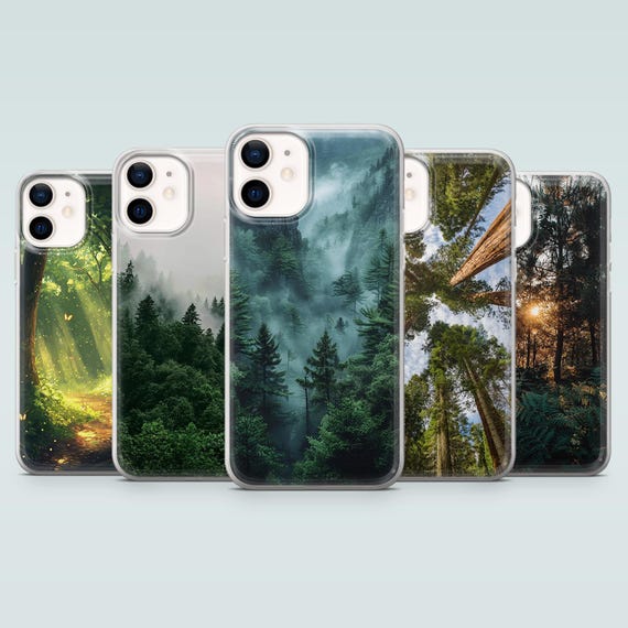 Forest Phone Case Green Trees Nature Lover Cover for iPhone 17, 16, 15, 14, 13, 12, 11, Samsung S25, S24, S23, S22, A16, A35, Pixel 10, 9Pro