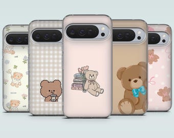 Cute Teddy Bear Phone Case Soft Aesthetic Cover for Google Pixel 10, 10Pro, 9Pro, 9A, 9, 8Pro, 7A, 6, Samsung S25Fe, A16, A56, iPhone 17, 16