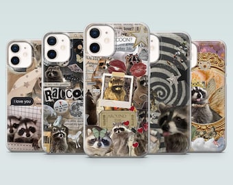 Animal Collage Phone Case Cute Racoon Cover for iPhone 17Pro, 16, 15, 14, 13, 12, Samsung S25, S24, S23, S22, A16, A15, Pixel 10Pro, 9A