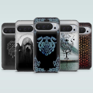 Custodia per telefono con rune vichinghe, simboli e mitologia per Google Pixel 10Pro XL, 9A, 8A, 7Pro, 6, Samsung S25, S24, A16, A55, A35, iPhone 17, 16e