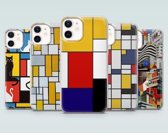 Piet Mondrian Phone Case Minimalist Cubism art Cover for iPhone 17Pro, 16, 15, 14, 13, 12, Samsung S25, S24, S23, S22, A16, A56, Pixel 10Pro