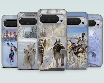 Dog Sledding Phone Case Aesthetic Winter Husky Cover for Google Pixel 10, 10Pro, 9Pro, 9A, 9, 8Pro, 7A, Samsung S25, A16, A56, iPhone 18Pro