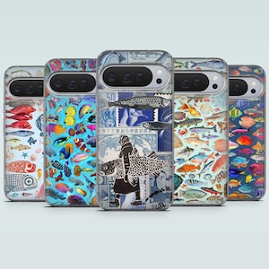 May include: Five phone cases with colorful fish designs. Each case features a different aquatic theme, including various species of fish and marine life. The cases are a mix of blues, greens, and other vibrant colors, with detailed illustrations.