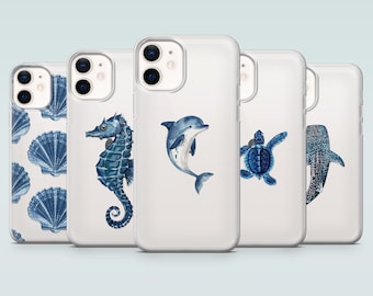 Clear Ocean Phone Case Blue Minimalist Cover for iPhone 17Pro, 16, 15, 14, 13, 12, Samsung S26, S25, S24, S23, A16, A56, A15, Pixel 10Pro, 9