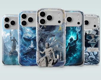 Blue Poseidon Phone Case Greek God of Sea Cover for iPhone 17Pro, 16, 15, 14, 13, 12, Samsung S25, S24, S23, A17, A16, A56, A36, Pixel 10, 9