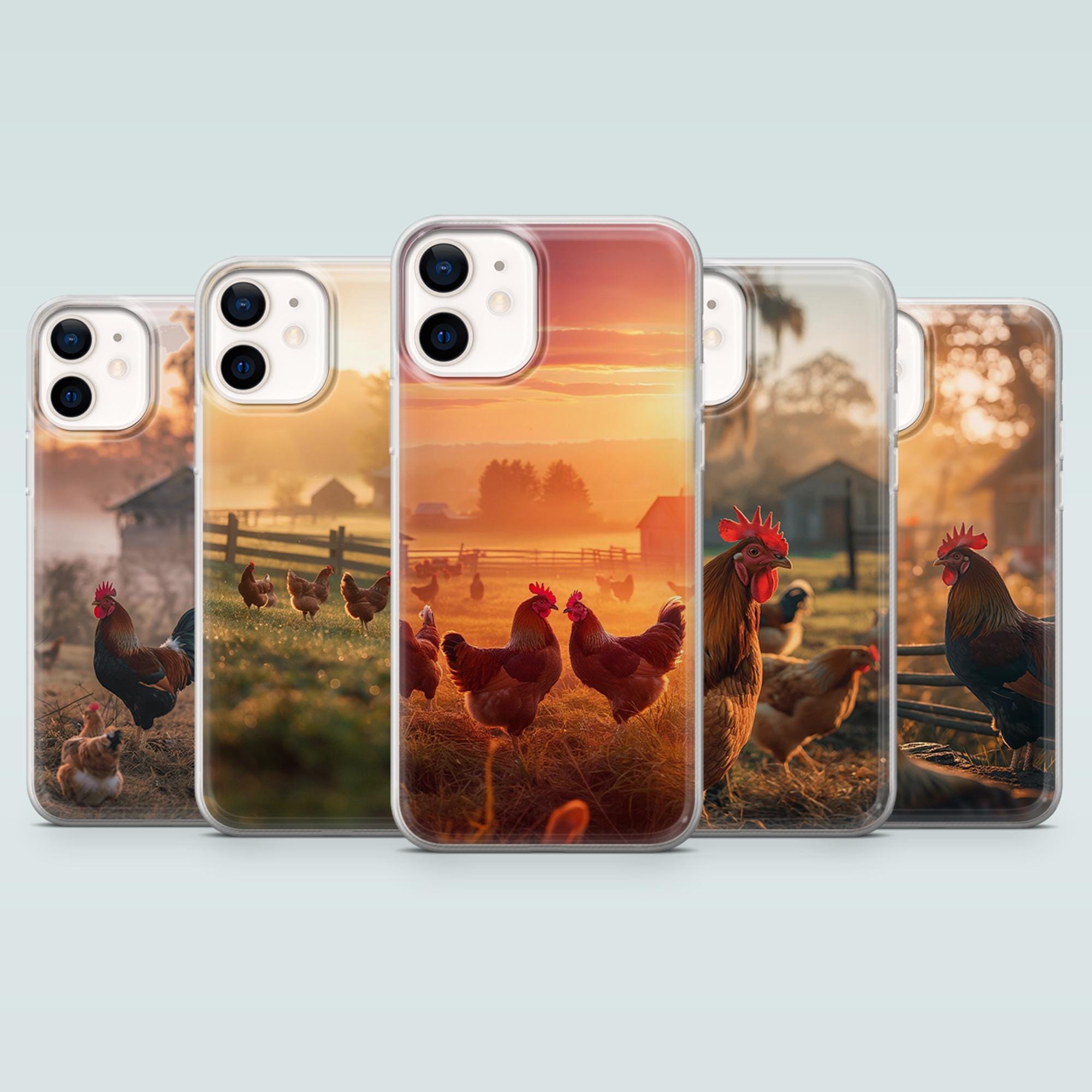 Chicken Phone Case Farm Fun Rooster Cover for iPhone 17Pro, 16, 15, 14, 13, 12, Samsung S25, S24, S23, S22, A16, A35, A55, Pixel 10Pro, 9, 8