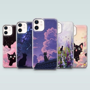 Schwarze Katze Handy Hülle Kawaii Katze Tierisch Cover für iPhone 16Pro, 15, 14, 13, 12, 11,Samsung S25, S24, S23, S22, A16, A35, Pixel 9A, 8A, 7