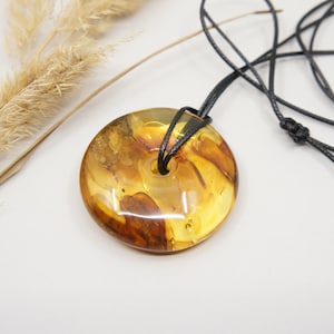 Natural Amber Donut Pendant, Baltic Amber Donut Amulet, Amber Jewelry Gift, Handmade Clear Amber Donut Pendant, 11 g / 0.38 oz / #1889