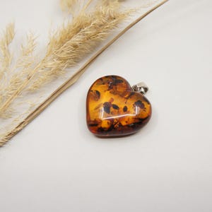 Natural Baltic Amber Heart Pendant, with 925 Sterling Silver, Amber Jewelry Gift, Handmade Heart Shape Pendant, 4.4 g /0.15 oz/#2367