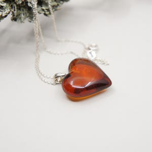Natural Baltic Amber Heart Pendant, With 925 Sterling Silver, Silver Chain, Handmade Jewelry Gift, Heart Shape Pendant, 4.6 g /0.16 oz/#1816