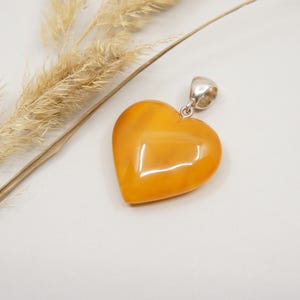 Natural Baltic Amber Heart Pendant, with 925 Sterling Silver, Amber Jewelry Gift, Handmade Heart Shape Pendant, 6.5 g/0.23 oz/#2505
