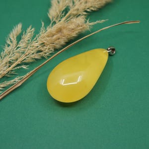 Natural Baltic Amber Pendant, with 925 Sterling Silver, Amber Jewelry Gift, Handmade Drop Shape Pendant, Yellow Color, 14 g /0.49 oz /#1793