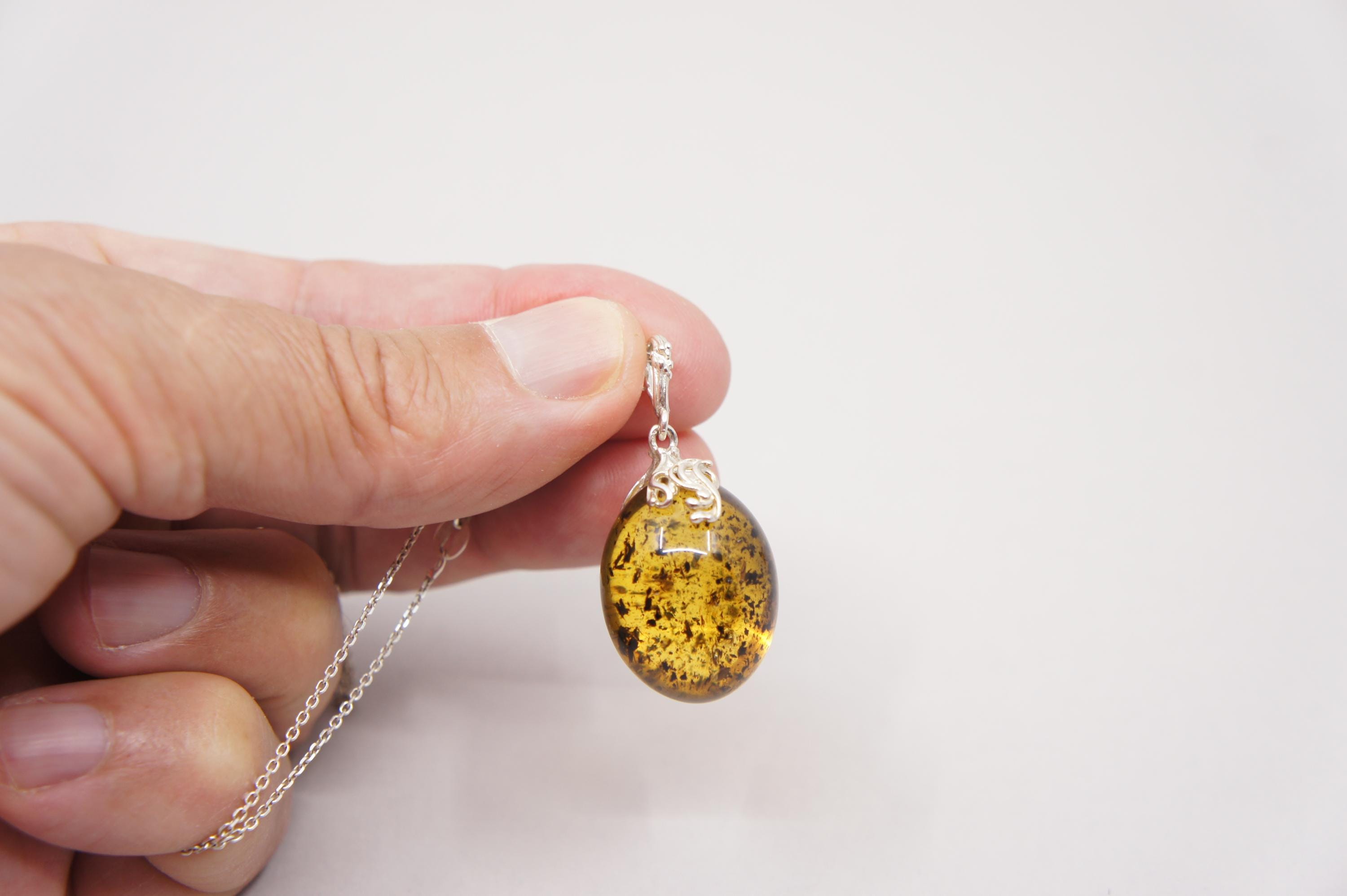 Ciondolo In Ambra Baltica Naturale, Collana In Ambra Color Cognac - Foto 3