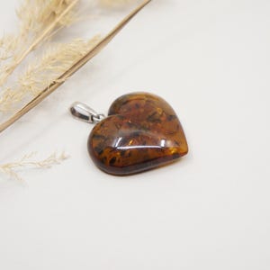 Natural Baltic Amber Heart Pendant, with 925 Sterling Silver, Amber Jewelry Gift, Handmade Heart Shape Pendant, 4.9 g /0.17 oz/#2365