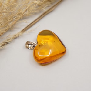 Natural Baltic Amber Heart Pendant, 925 Sterling Silver, Amber Jewelry Gift, Handmade Heart Shape, Clear Amber Pendant, 4 g /0.14 oz/ #1901