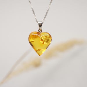 Natural Baltic Amber Heart Pendant, With 925 Sterling Silver, Silver Chain, Handmade Jewelry Gift, Heart Shape Pendant, 3.4 g /0.12oz/ #1815