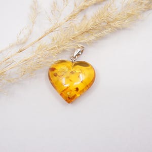 Natural Baltic Amber Heart Pendant, with 925 Sterling Silver, Amber Jewelry Gift, Handmade Heart Shape Pendant, 4.8 g /0.17 oz/#1903