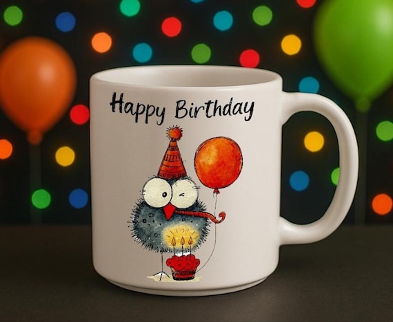 Κούπα “Happy Birthday” με κουκουβάγια και μπαλόνι