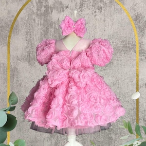 Blush Pink Tulle Flower Girl Dress with Hair Accessory
